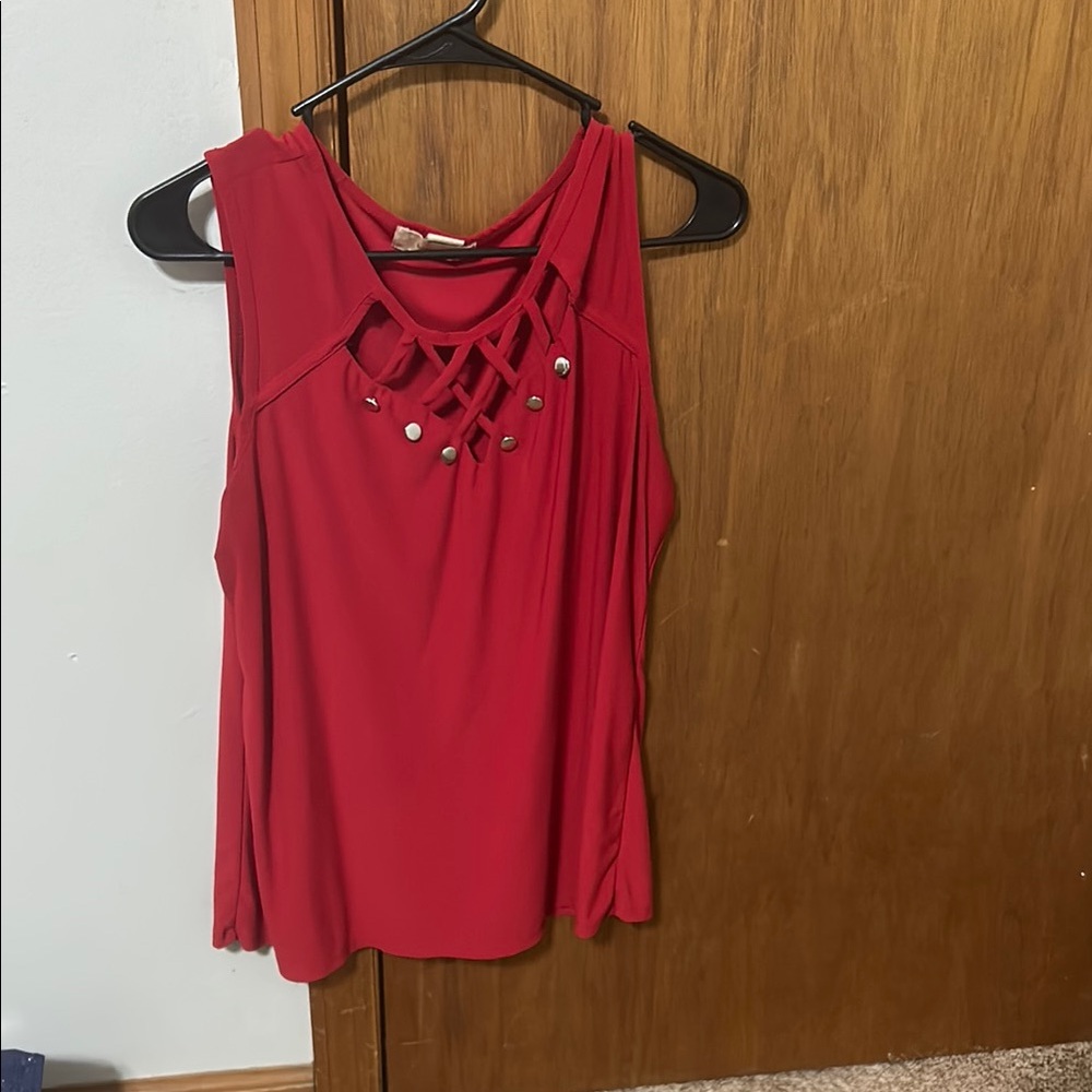Red Embellished Asymmetrical Tank Top